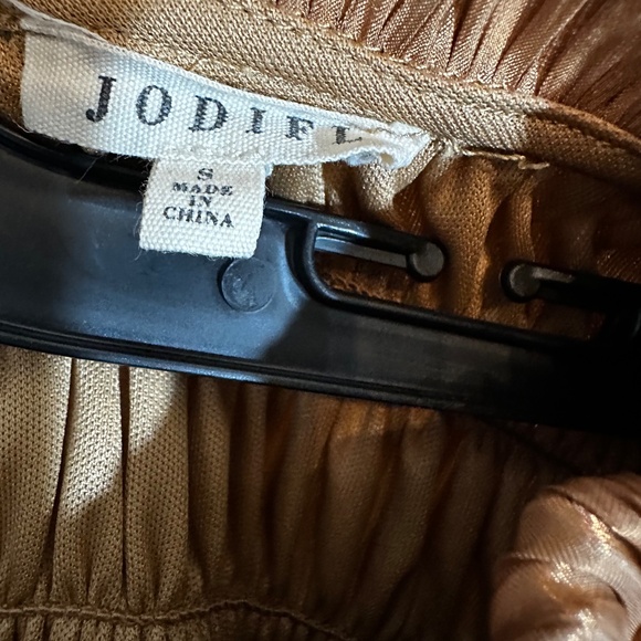 Copper Metallic Smocked Puff Sleeve Party Holiday Dress - Picture 6 of 10